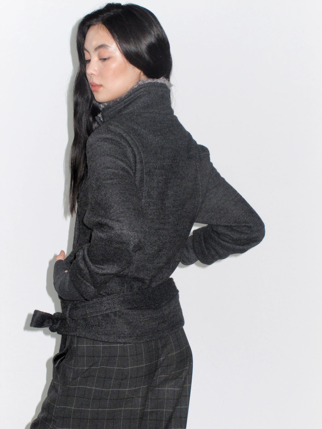 High Neck Belted Short Coat