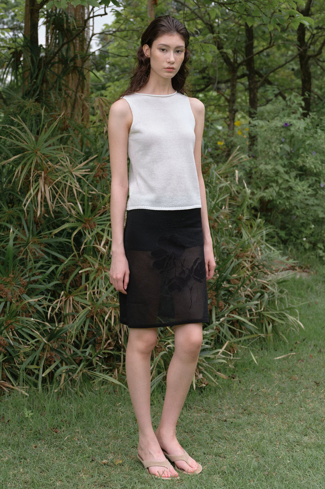 Floral Mesh Skirt - Black