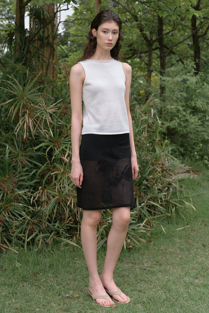 Floral Mesh Skirt - Black