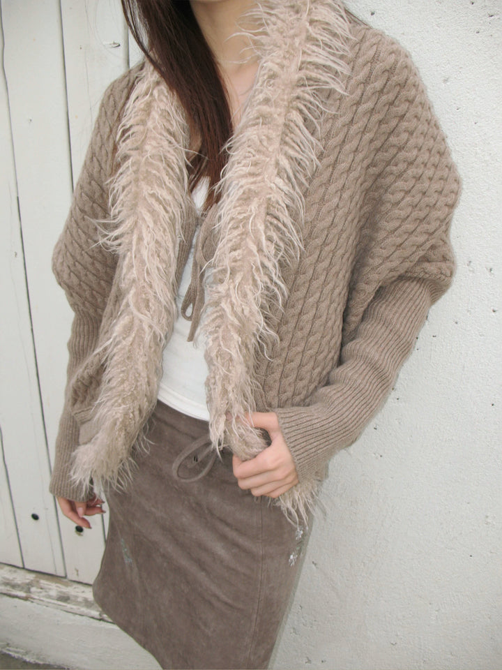 Faux Fur Trim Knit Cardigan