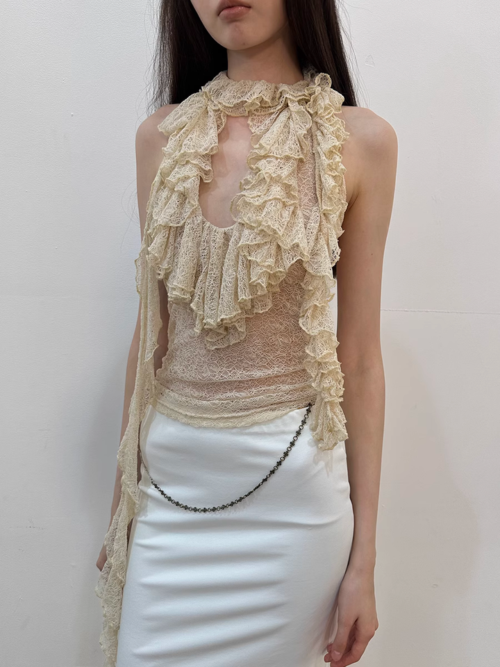 Ruffle Lace Top - Cream