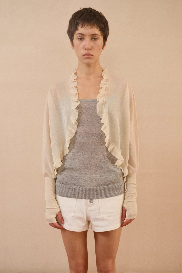 Ruffle Dolman Sleeve Cardigan