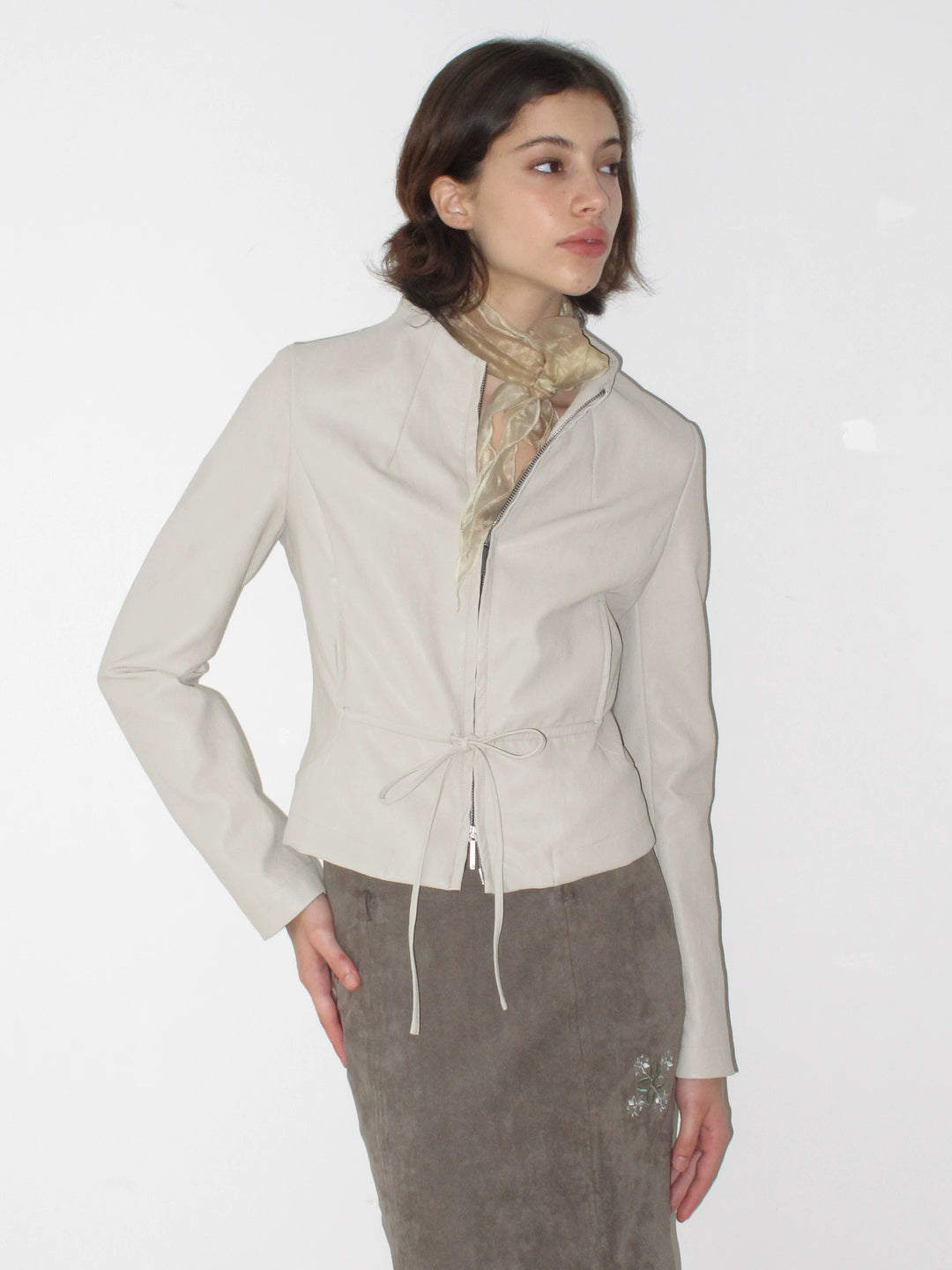 Tie Waist Faux Leather Jacket