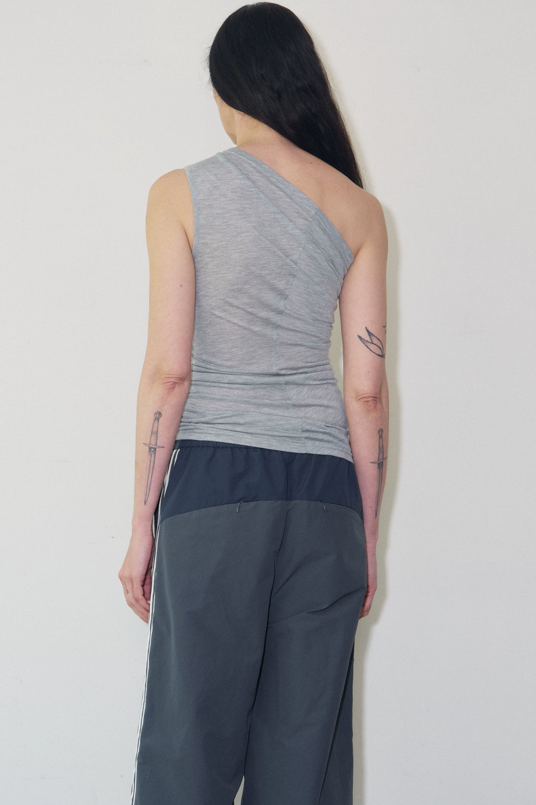 One Shoulder Tank Top - Light Grey