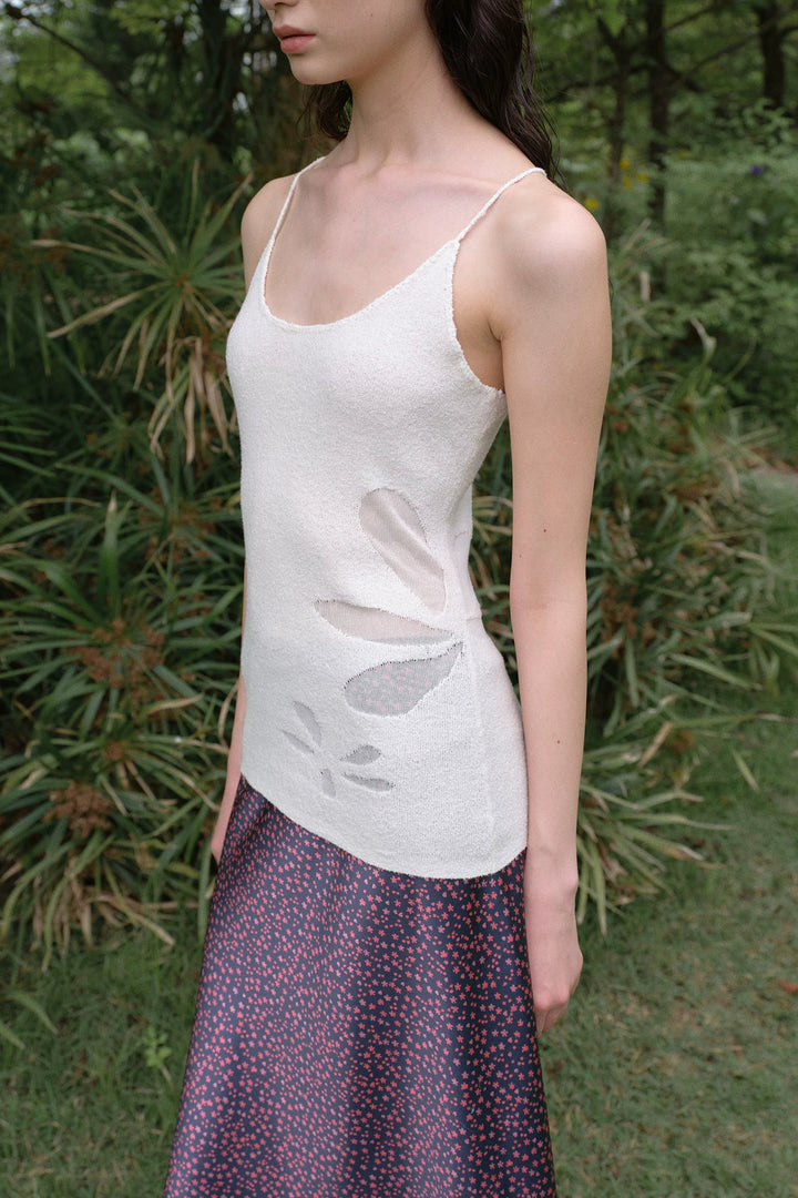 Floral Knit Cami Top - White