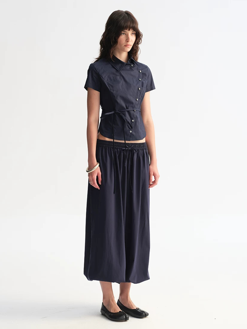 Asymmetric Button Tie Waist Shirt