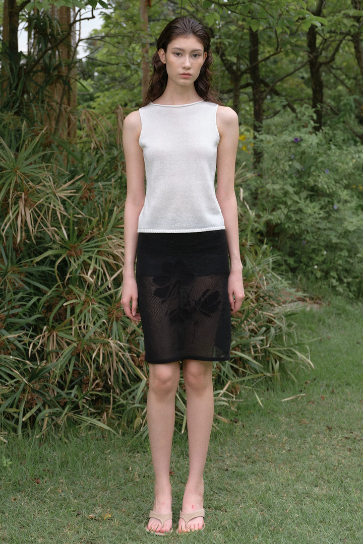 Floral Mesh Skirt - Black
