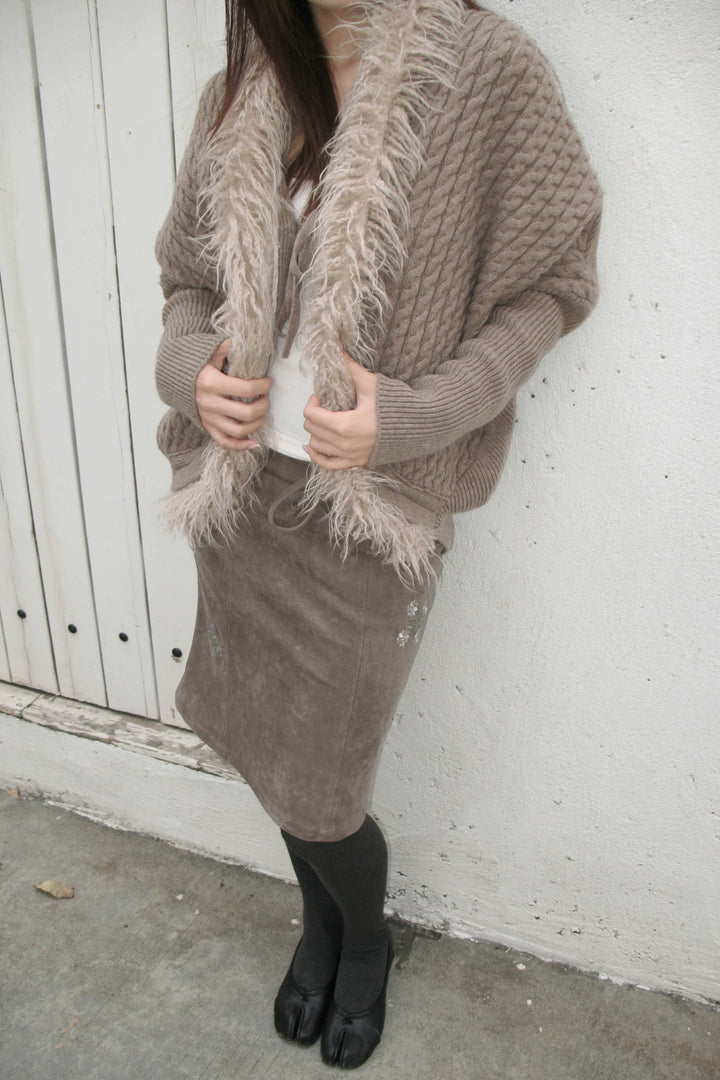 Faux Fur Trim Knit Cardigan