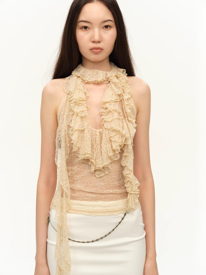 Ruffle Lace Top - Cream