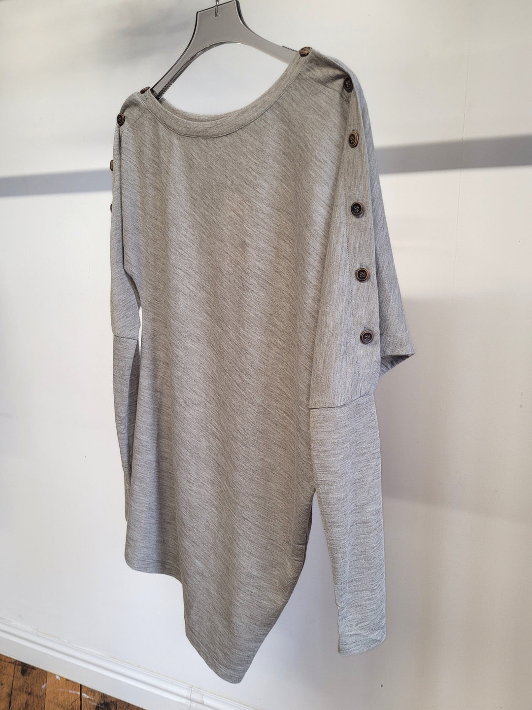 Asymmetric Button Long Sleeve Top - Grey