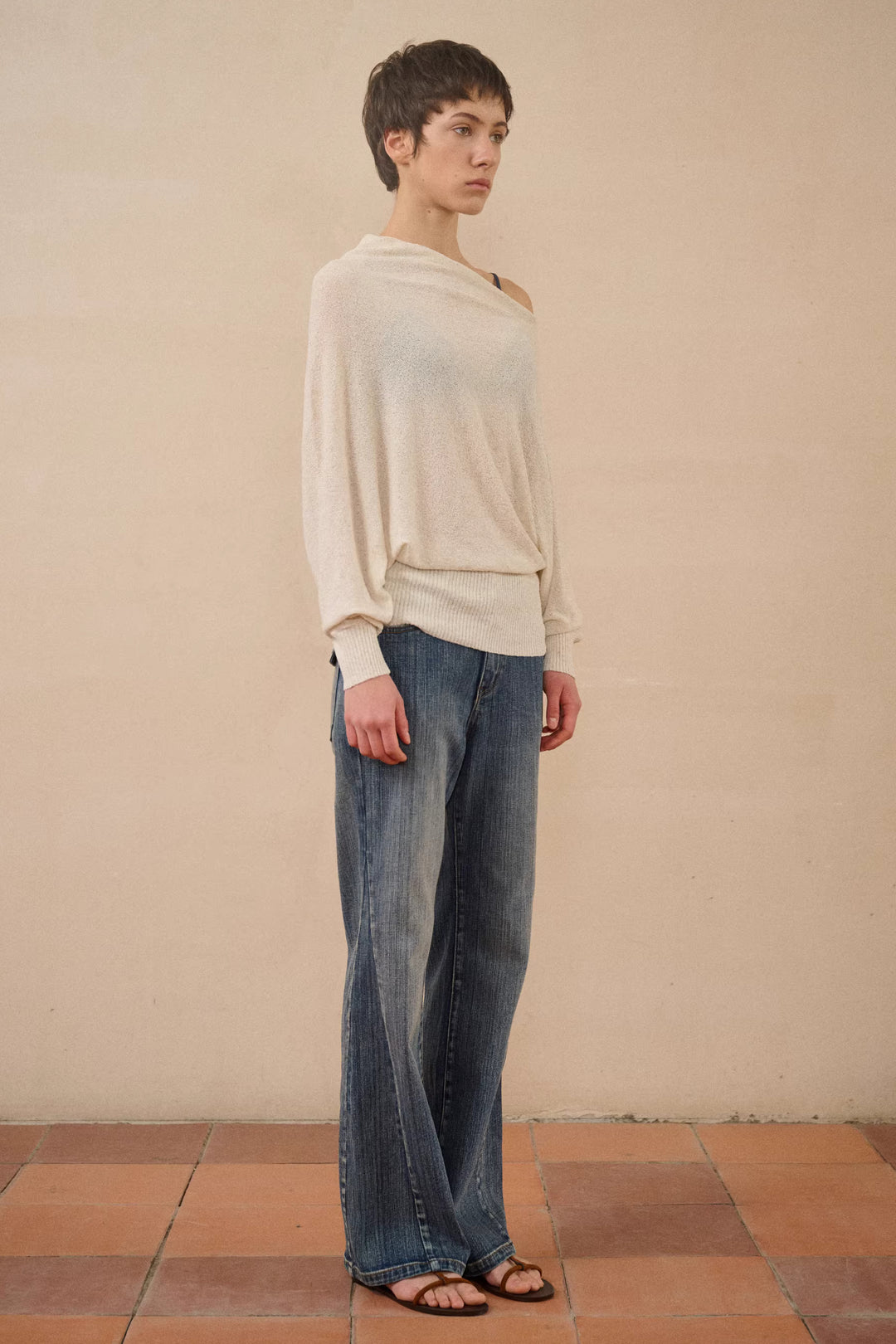Semi-Sheer One Shoulder Sweater
