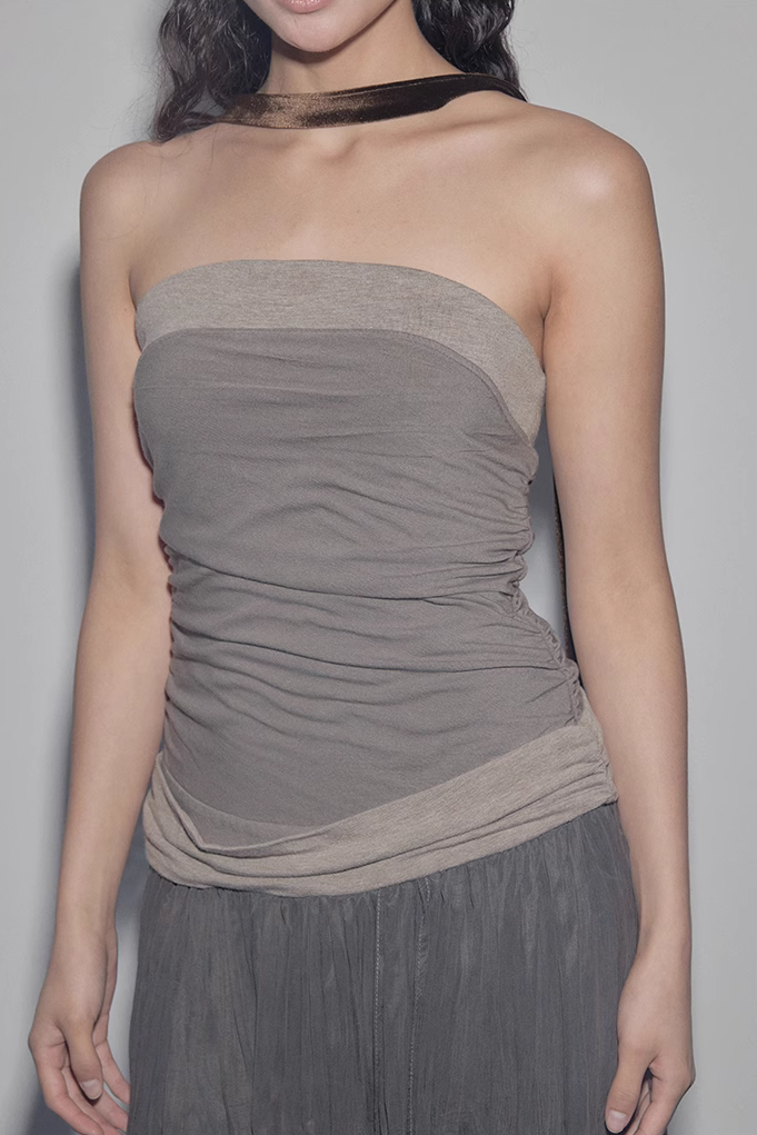 Strapless Pleated Maxi Dress