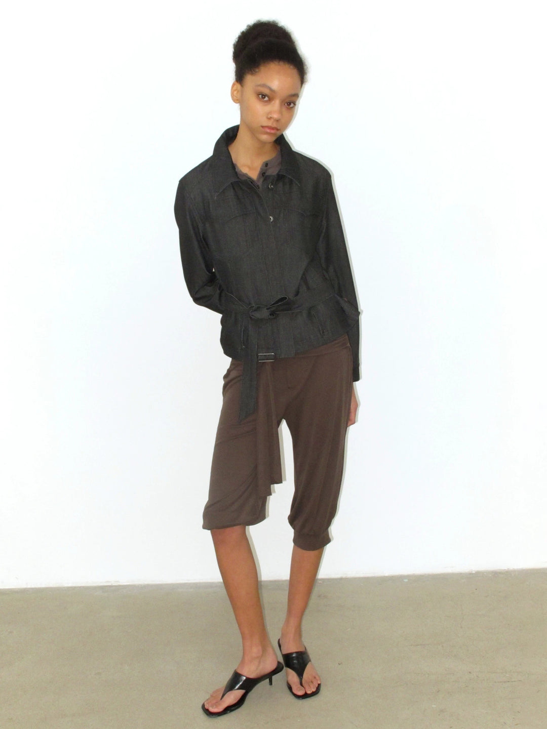 Denim Effect Belted Jacket