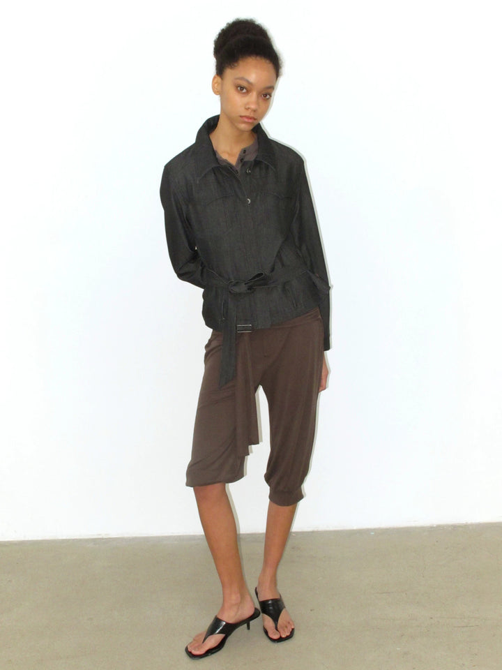 Denim Effect Belted Jacket