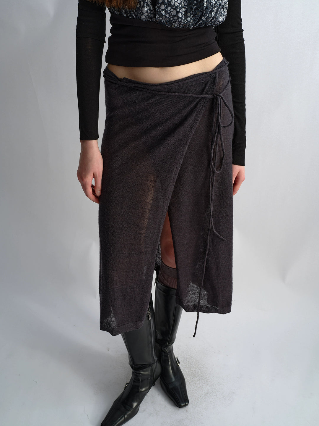 Knit Wrap Skirt - Grey