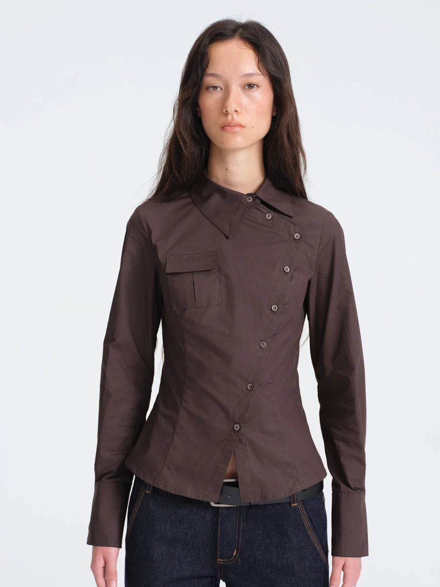 Asymmetric Button Fitted Shirt