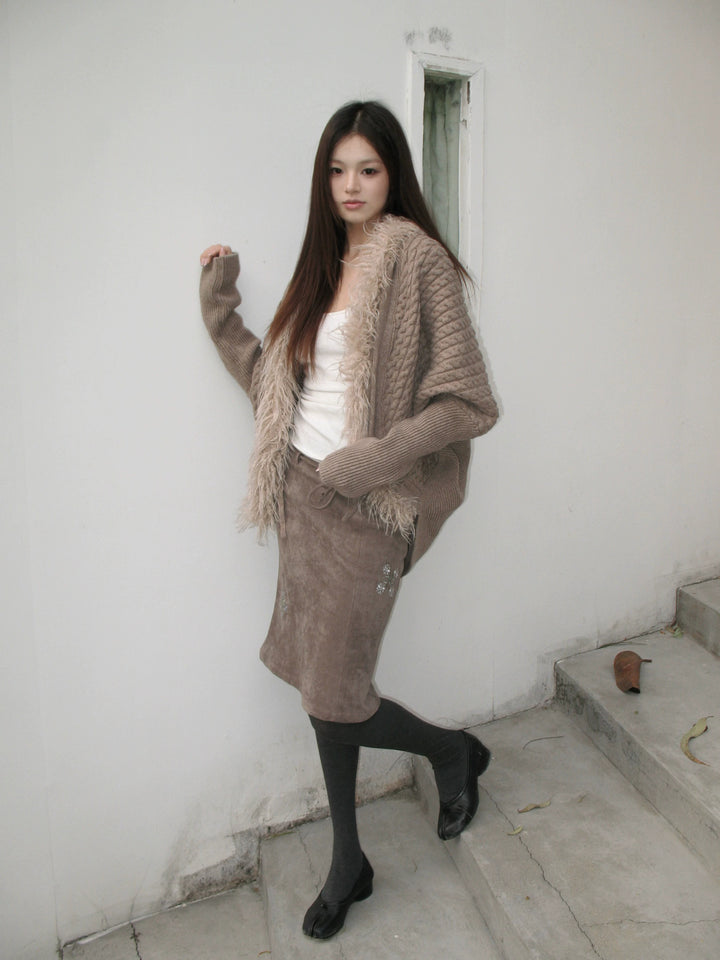 Faux Fur Trim Knit Cardigan