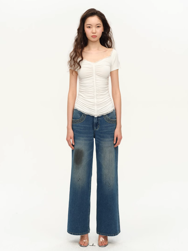 Ruched Open Back Top - White
