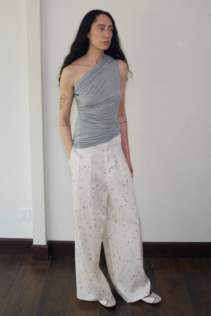 One Shoulder Tank Top - Light Grey