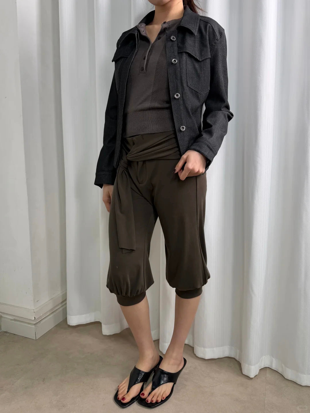 Denim Effect Belted Jacket