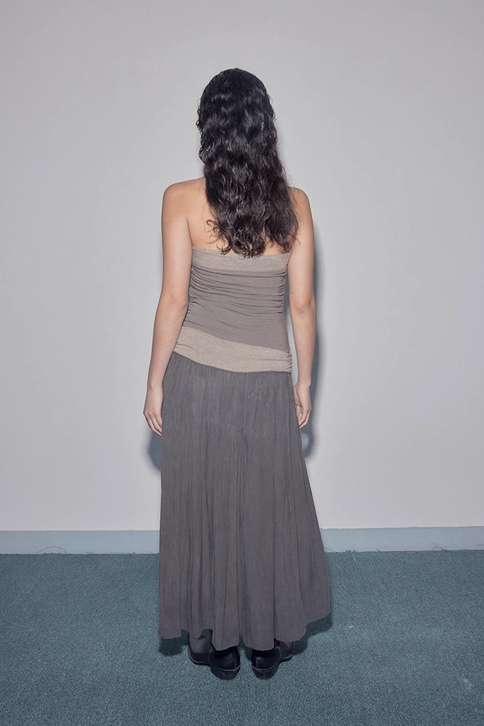 Strapless Pleated Maxi Dress