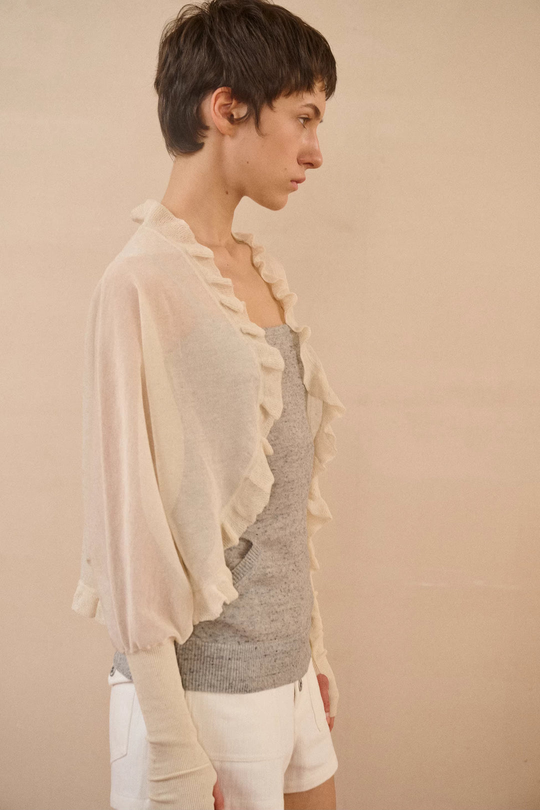 Ruffle Dolman Sleeve Cardigan