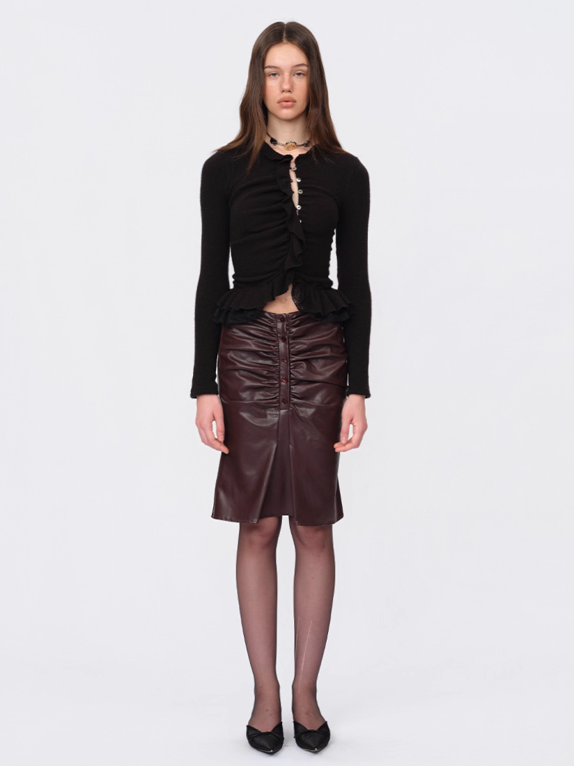 Asymmetric Cropped Ruffle Cardigan