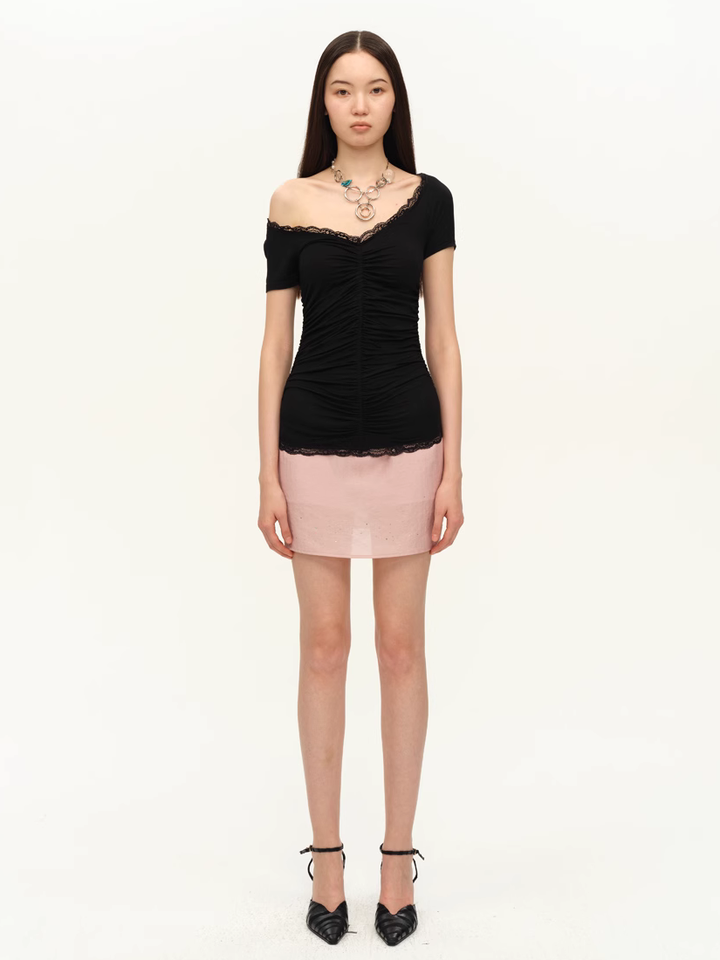 Ruched Open Back Top - Black