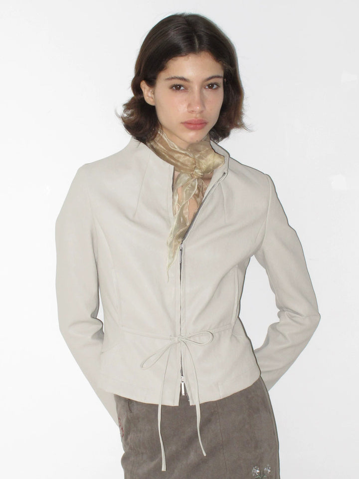 Tie Waist Faux Leather Jacket