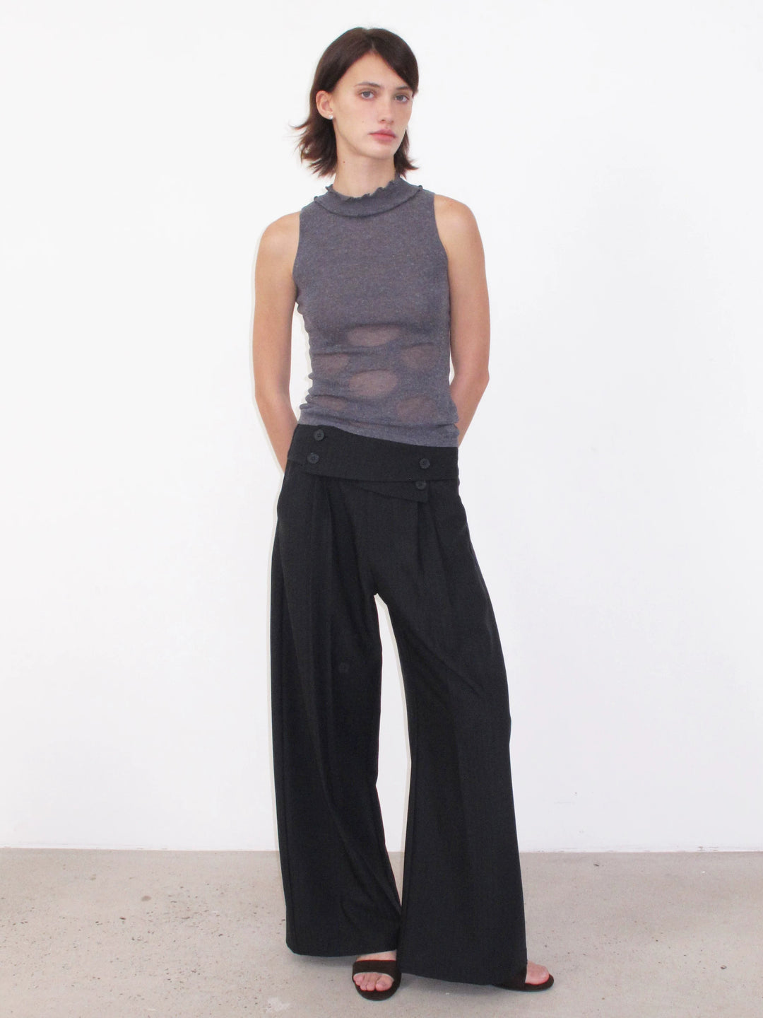 Crossover Waist Pinstripe Trousers