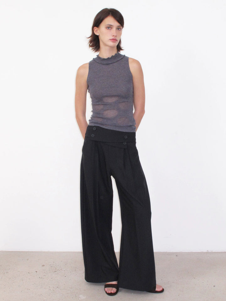 Crossover Waist Pinstripe Trousers