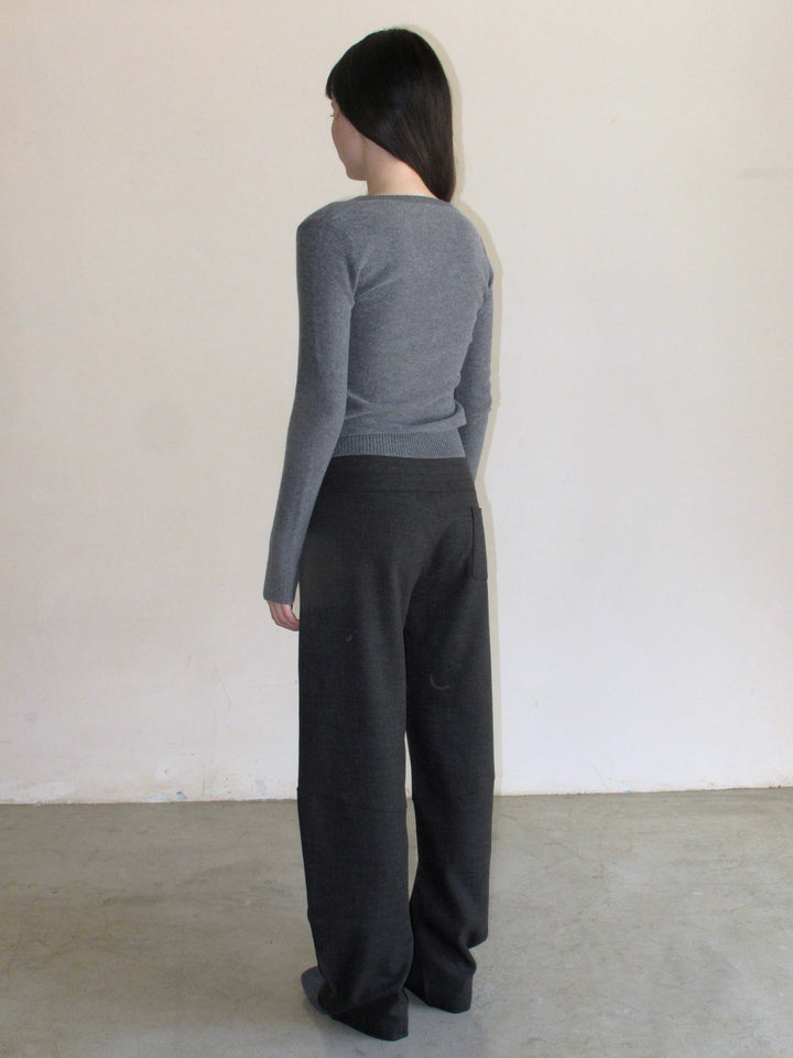 Embroidered Bow Sweater - Grey