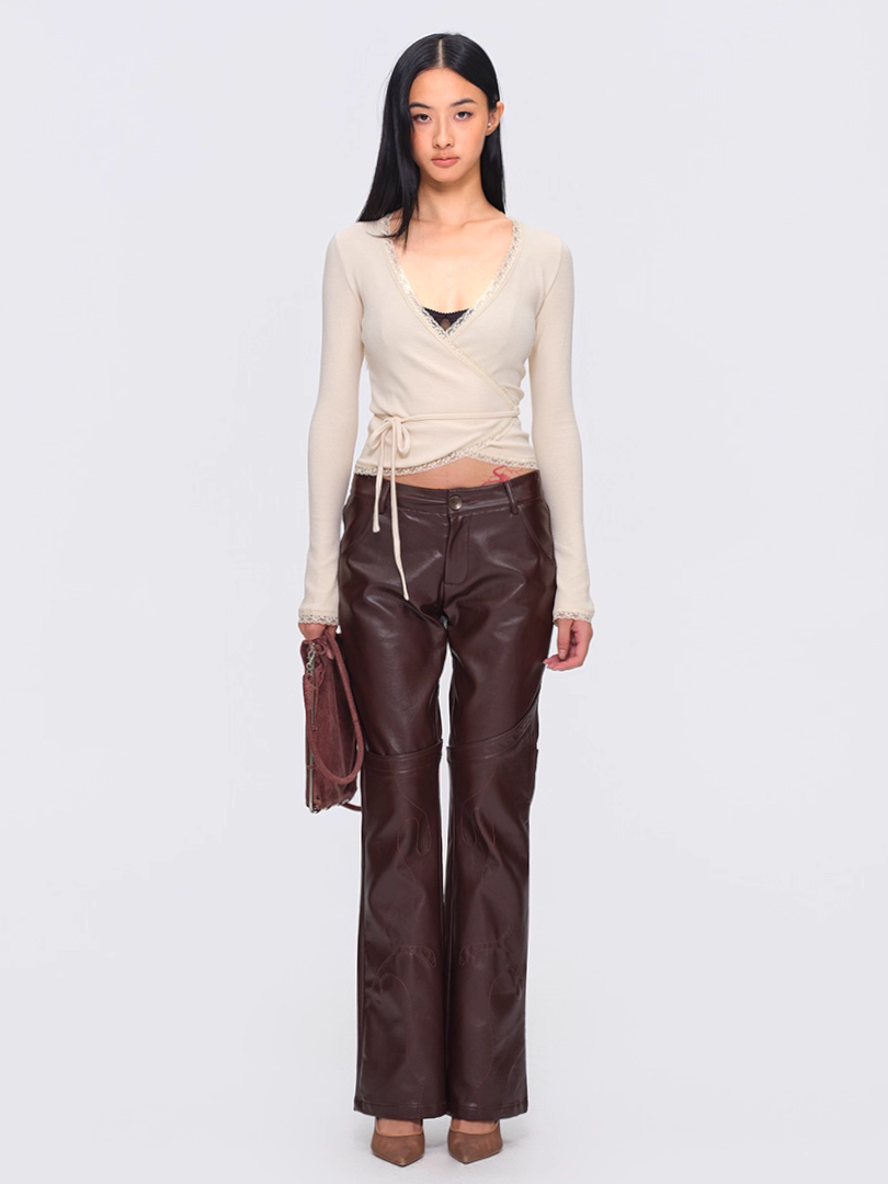 Lace Trim Wrap Cardigan - Cream