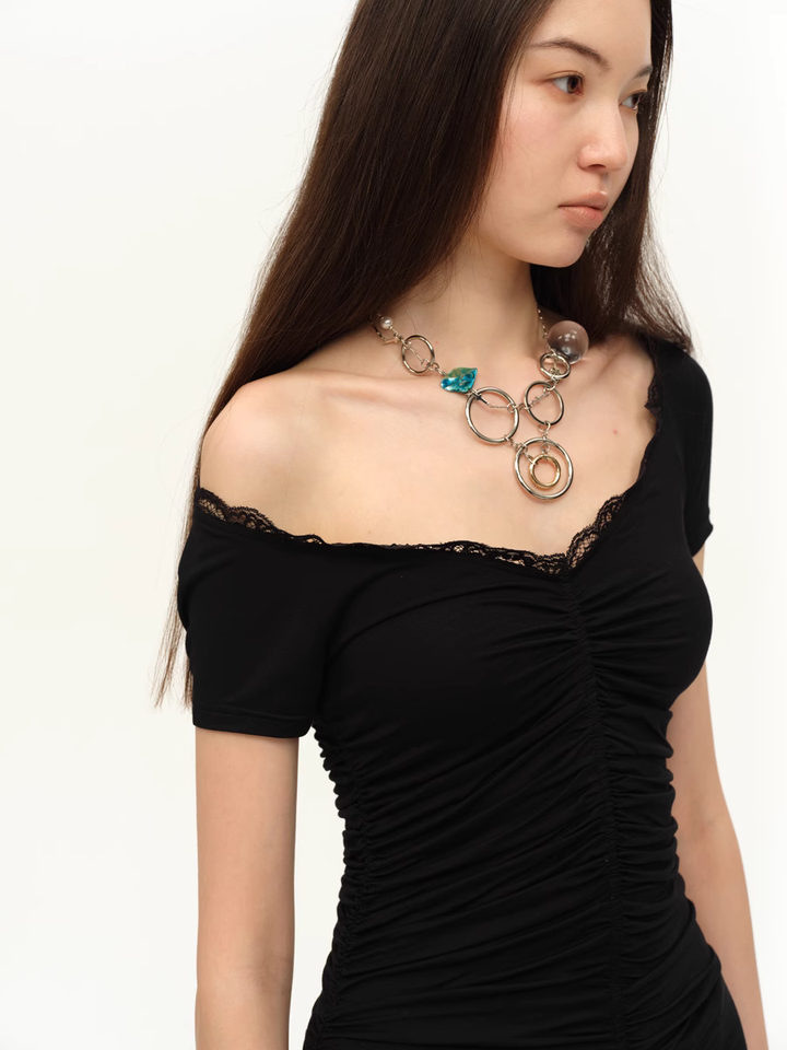 Ruched Open Back Top - Black