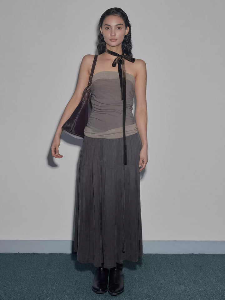 Strapless Pleated Maxi Dress