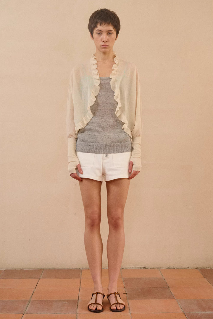 Ruffle Dolman Sleeve Cardigan