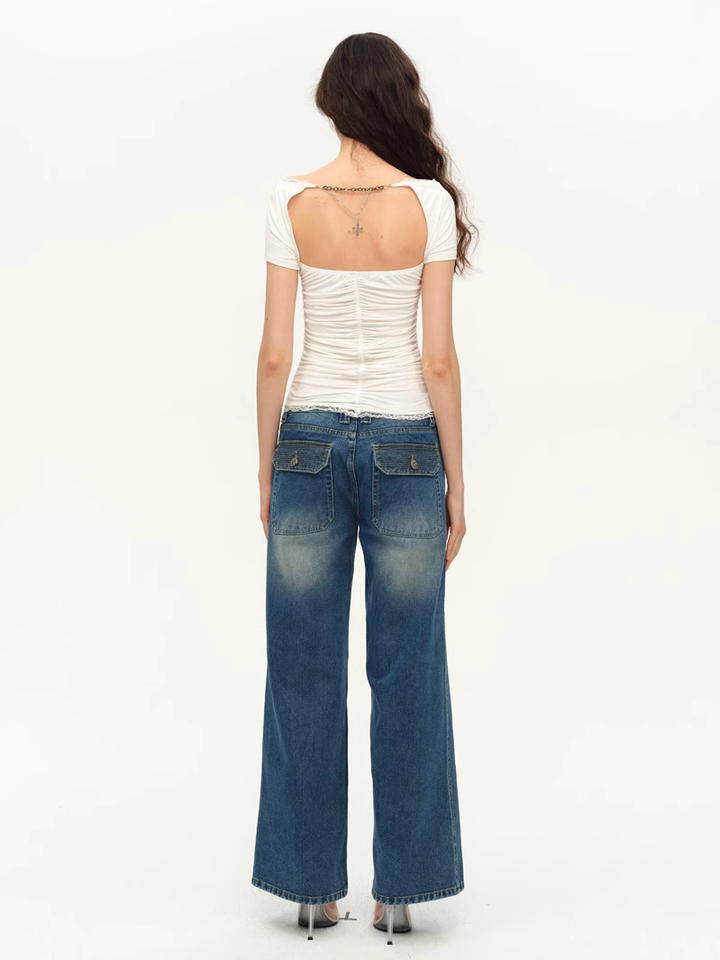 Ruched Open Back Top - White