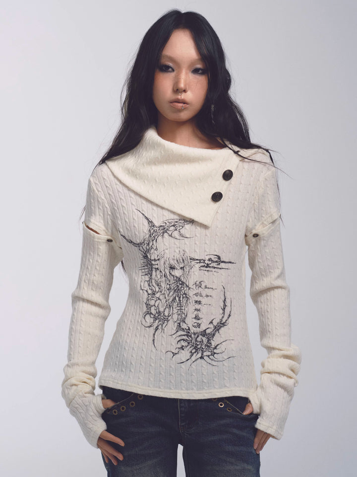 Detachable Sleeve Knit Sweater - Cream