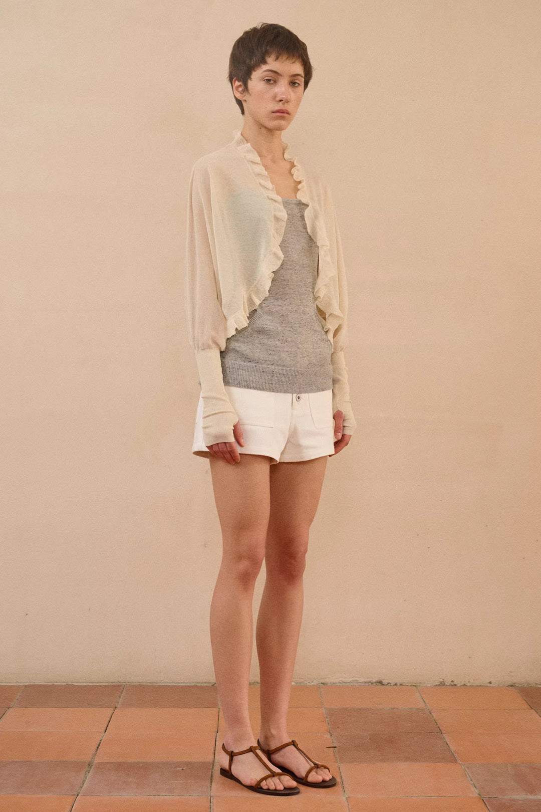 Ruffle Dolman Sleeve Cardigan