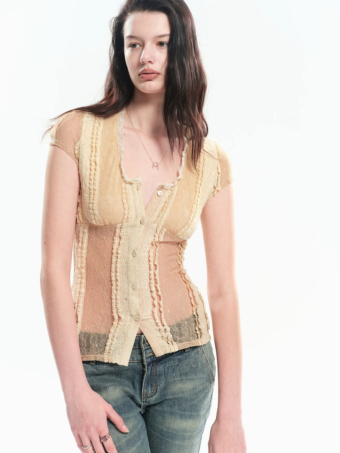 Contrast Panel Lace Top