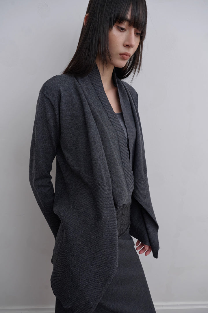 Asymmetric Long Knit Cardigan - Grey