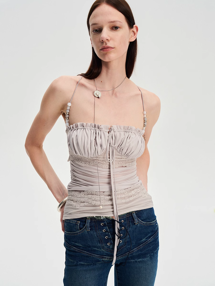 Beaded Detail Cami Top - Grey