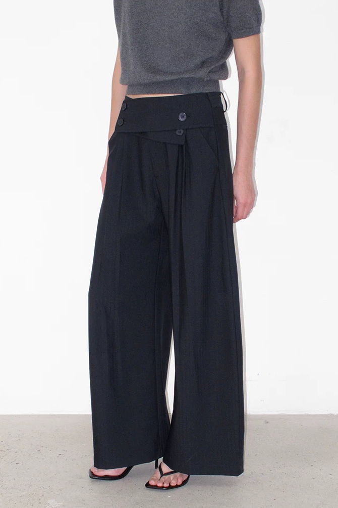 Crossover Waist Pinstripe Trousers