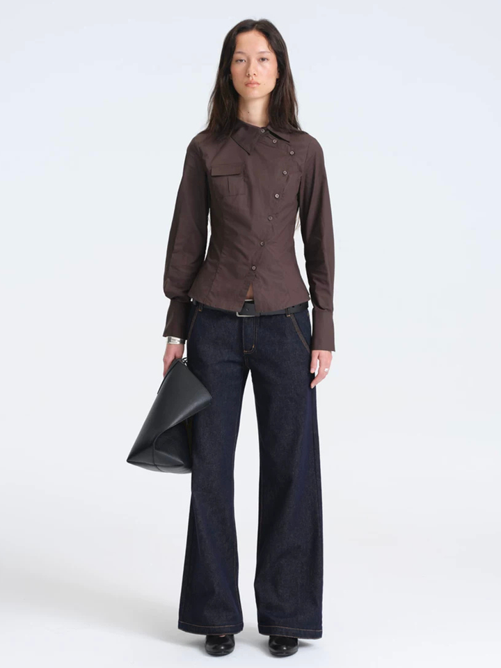 Asymmetric Button Fitted Shirt