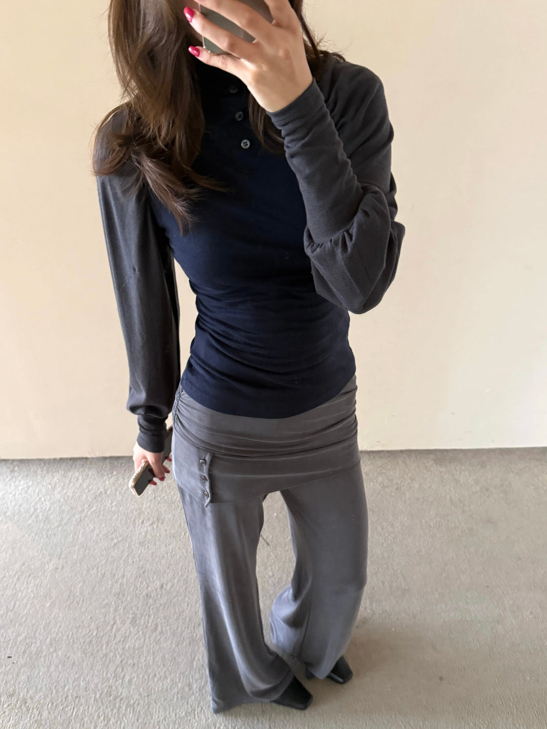 Flared Skirt Trousers - Grey