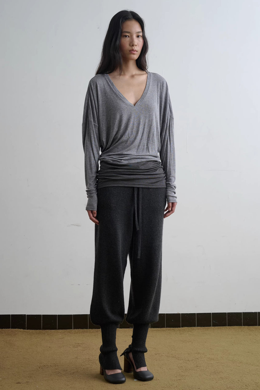 Contrast Waist Top - Grey