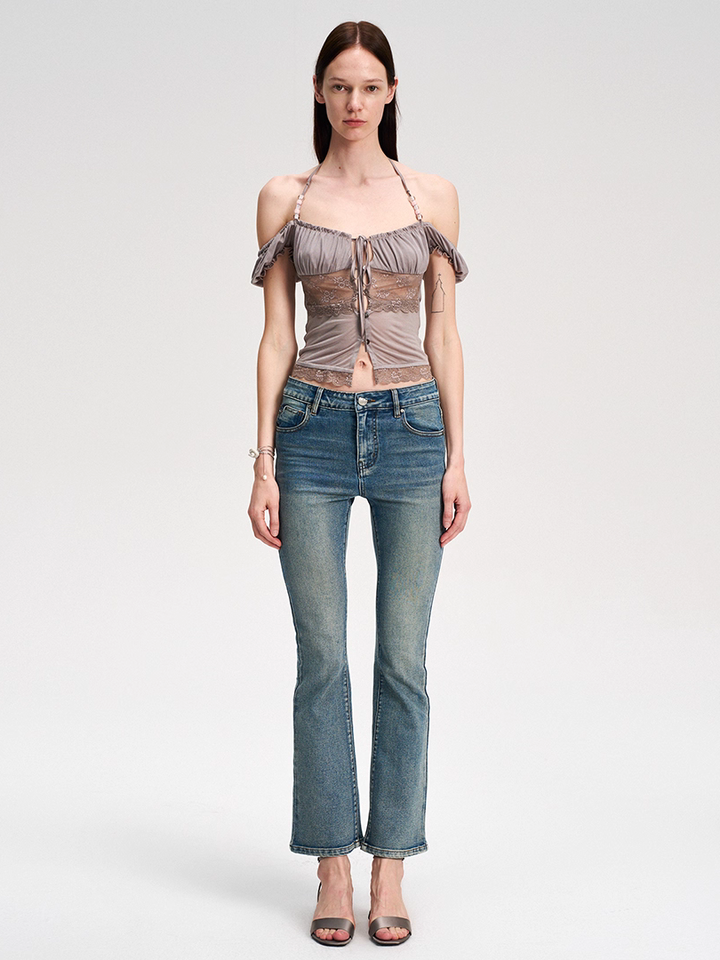 Lace Panel Button Up Top