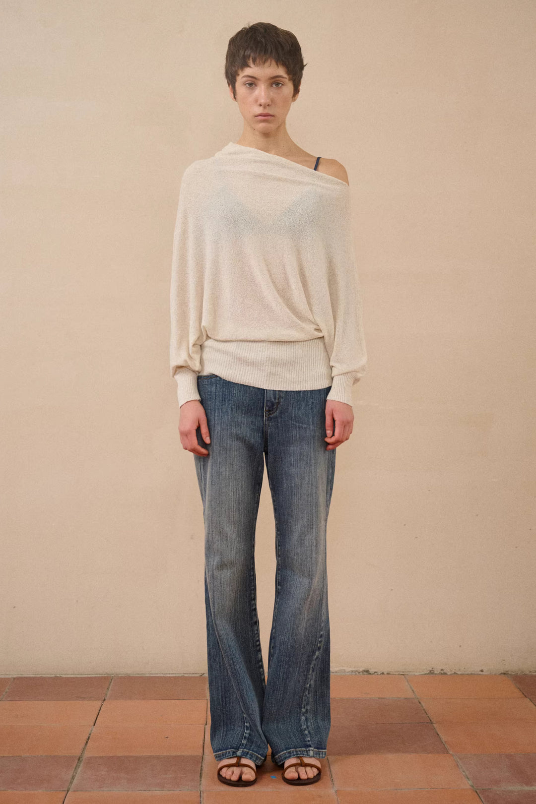 Semi-Sheer One Shoulder Sweater