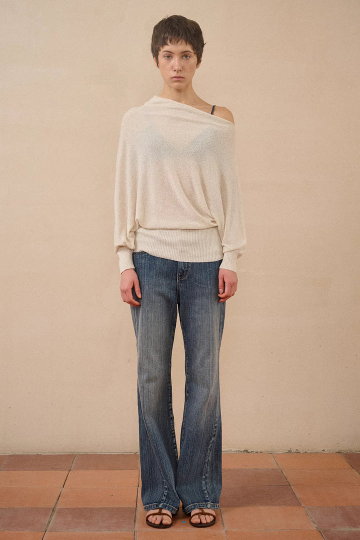 Semi-Sheer One Shoulder Sweater