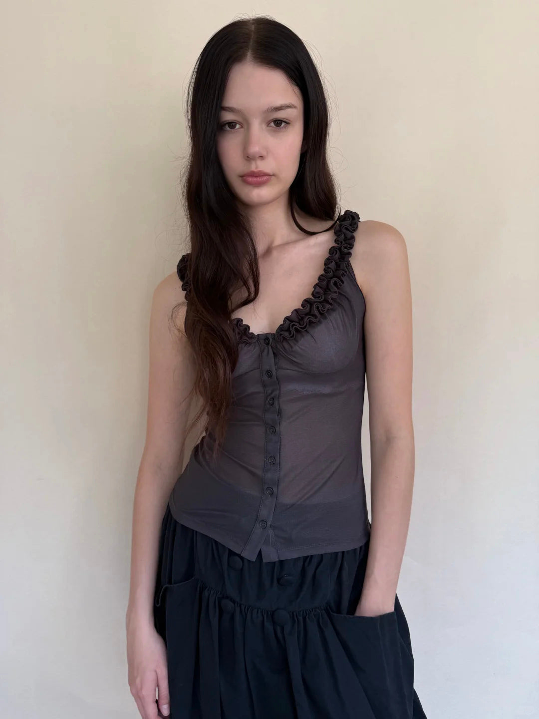 Ruffle Lace Back Top